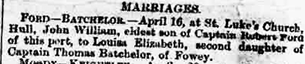 Marriage of John William and Louisa Elizabeth Rouse Batchelor